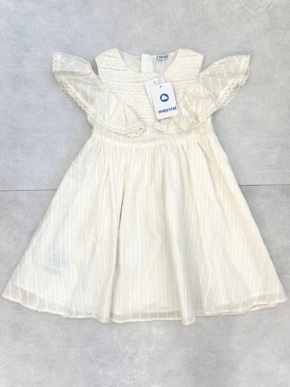 Mayoral Girls Cream Lace Ruffle Dress - Size 8 / 128cm